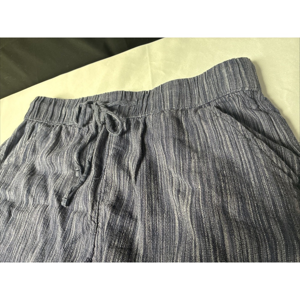 Time and Tru Blue Striped Linen Blend Pull On Drawstring Shorts Pockets L 12-14